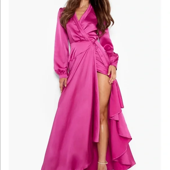 Boohoo Dresses Satin Pink Wrap Around Dress Poshmark